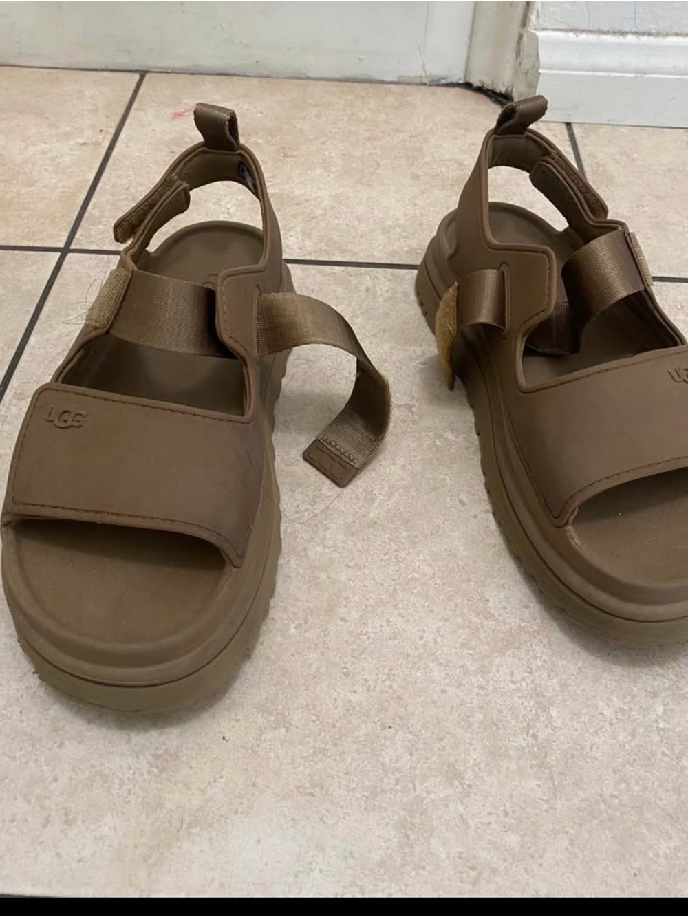UGG Taupe-Brown Chunky Strap Sandals